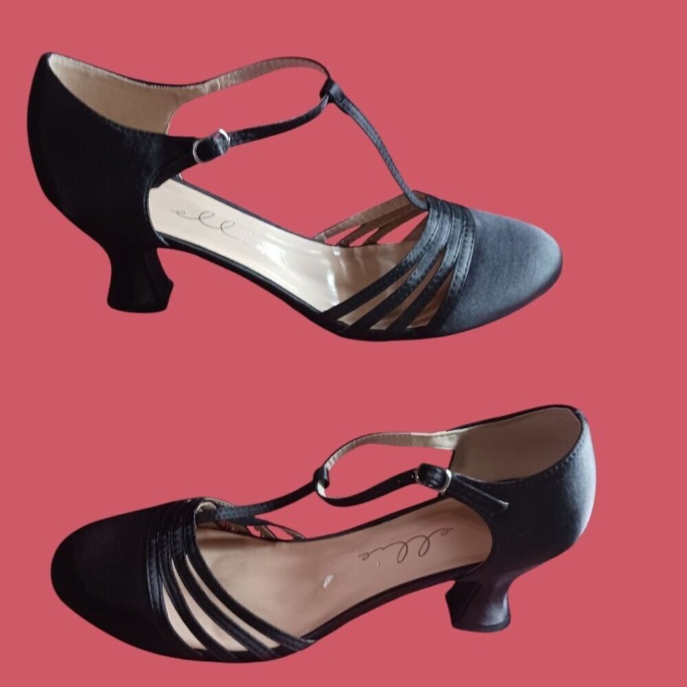 Ellie 254 lucille dress pump Satin T-Strap Shoes With Low Heel Black Size 12 - Picture 7 of 12